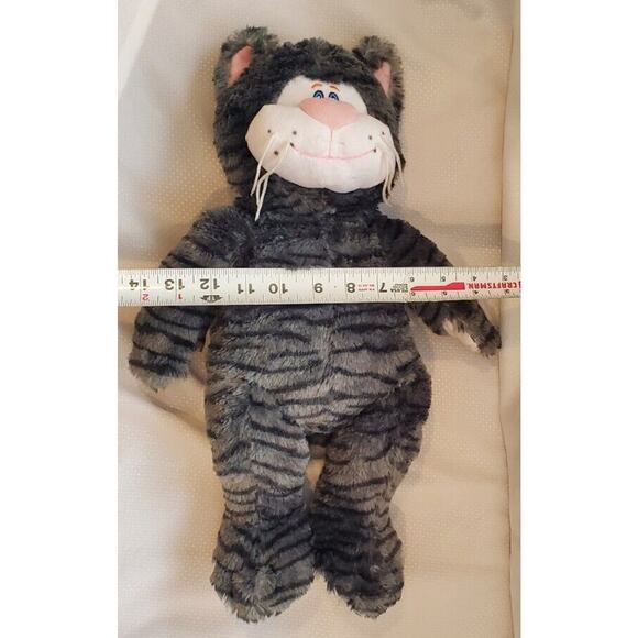 Teddy Mountain Grey Striped Cat Stuffed Animal Plush Toy Embroidered Eyes - Picture 9 of 11